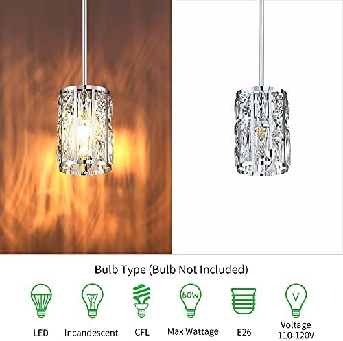 MEXO Modern Crystal Pendant Light Fixture 2-Pack Chrome Finish Hanging Lighting Crystal Chandelier for Kitchen Island