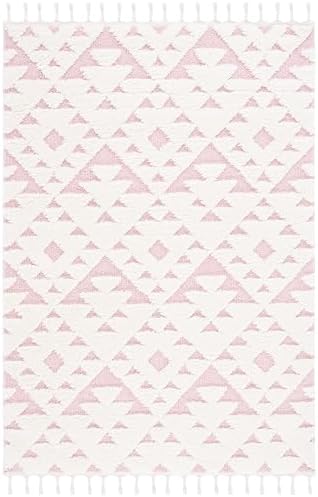 SAFAVIEH Area Rug 4x6 - Moroccan Tassel Shag Collection - Ivory & Pink, Non-Shedding & Easy to Clean, Plush High-Low Texture, Ideal for Living Room, Bedroom, Dining Space (MTS688U)