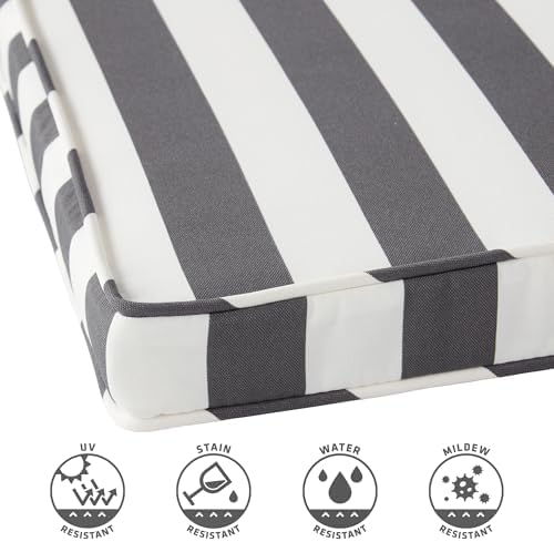 Outdoor 18 inch Square Patio Dining Chair Pads – Comfortable Fiber-Filled Seat Cushions with Ties, Reversible Polyester Fabric - Canopy Stripe Gray, Set of 2