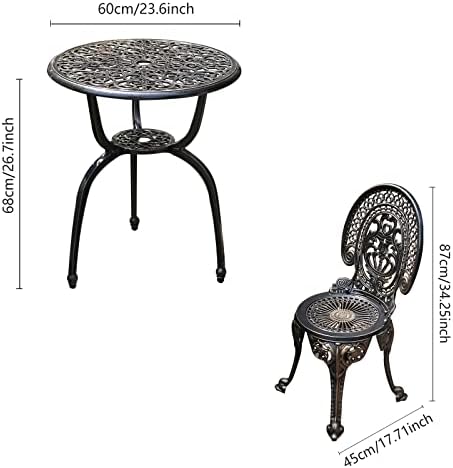 YKSY&YKSY Patio Bistro Set.Rust-Resistant Cast Aluminum Bistro Table Set with Umbrella Hole for Backyard (Crown Copper)