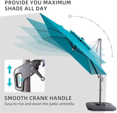9x9 FT Cantilever Offset Patio Umbrella with Lights & Base
