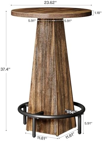 Tribesigns Round Bar Table, 37.4" High Pub Table with Metal Footrest