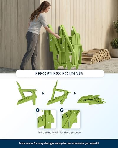 MUCHENGHY Folding Adirondack Chairs, HDPE Patio Chair, Lemon Green