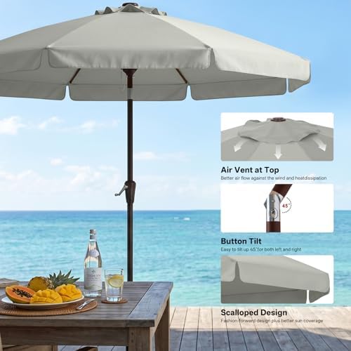 ABCCANOPY 9FT Scalloped Patio Umbrella Table Market Umbrella, Light Gray