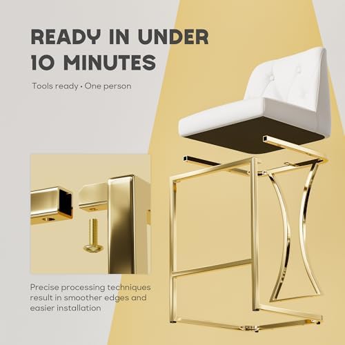 Ollega 24" White and Gold Counter Height Bar Stools Set of 2