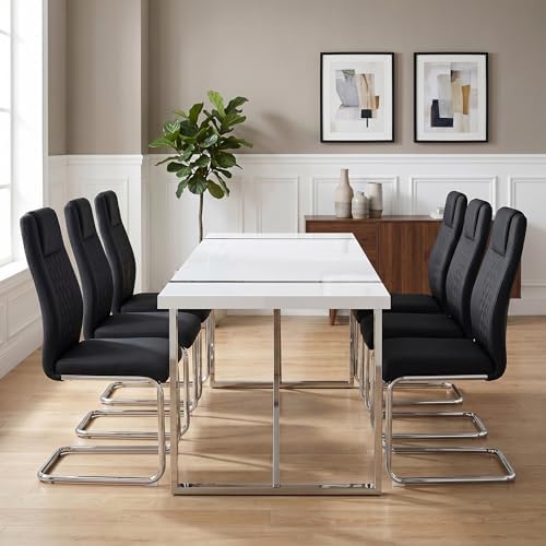 gopop Dining Table Set for 6, Modern Kitchen Table Chairs Set of 6, 7-Piece