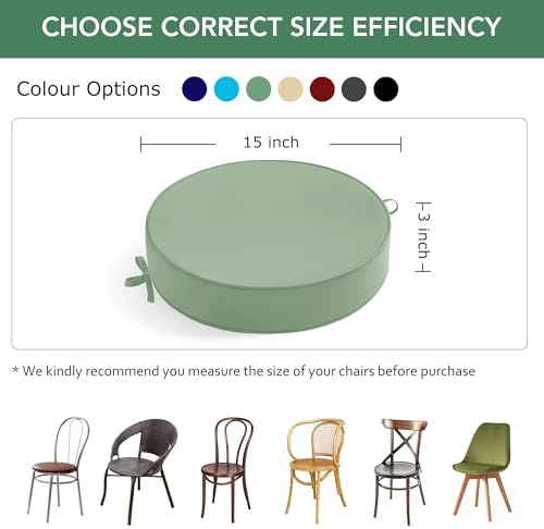 Summsun Outdoor Bistro Chair Cushions Set of 2, 15" D x 3" H Round Chair Cushions Waterproof and Fade Resistant Chair Cushion Pads with Non-Slip Ties and Removable Covers for Garden, Sage Green