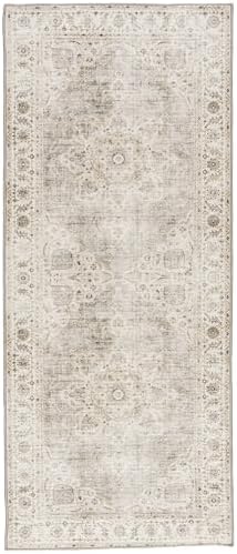 ReaLife Rugs Machine Washable Area Rug Runner - Living Room Bedroom Bathroom Kitchen Entryway Office - Padded Low Pile Stain Resistant Premium - Boho Farmhouse Vintage - Joy - Beige Ivory 2'6" x 6'
