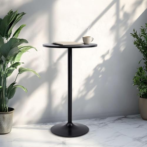 Round Bar Table 40" Height Modern High Top Pub Table with Solid Top & Sturdy Metal Base, Cocktail Table for Bistro, Home, Kitchen or Dining Room, Black