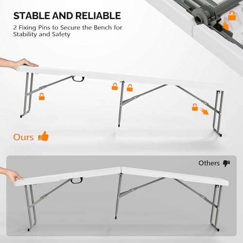 Bonnlo 6 FT Plastic Folding Bench with Handle, Sturdy Metal Frame, Perfect for Indoor/Outdoor Party, Picnic, Camping, Restaurant, Dinning Room, Cafe, Wedding and Commercial Events,1P