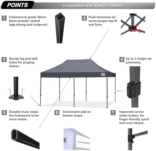 ABCCANOPY Patio Pop Up Canopy Tent 10x20 Commercial-Series (Dark Gray)