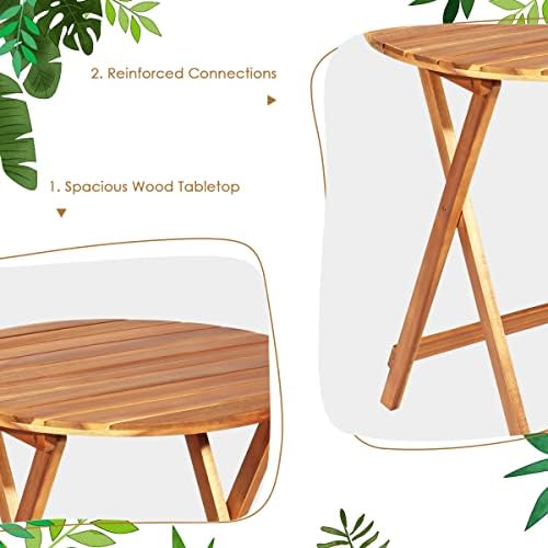 HAPPYGRILL 3 Pieces Patio Bistro Set Table & Chair with Cushions Foldable Wooden Furniture Chairs and Coffee Table for Outdoor Balcony Garden Backyard