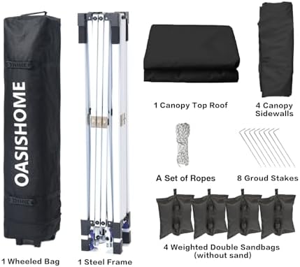 OASISHOME Pop-up Gazebo Instant Portable Canopy Tent 10'x10', with 4 Sidewalls, Windows, Wheeled Bag, for Patio/Outdoor/Wedding Parties and Events (10FTx10FT, Black)