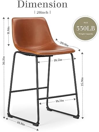 DUMOS Counter Height Bar Stools Set of 4, Faux Leather Metal Bar Chairs