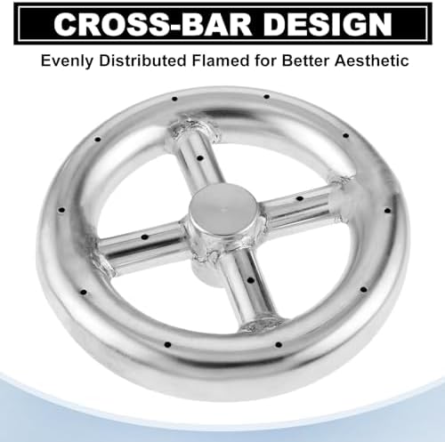 6" Round Fire Pit Burner Ring with Stainless Steel and Brass 1/2" Air Mixer, 90° Elbow Nozzle Sprayer Valve for Natural Gas & Porpane Fireplace, BTU 88000 Max