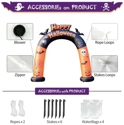 DomKom 8FT Long Halloween Inflatable Archway, Happy Halloween Blow Up Arch wi...