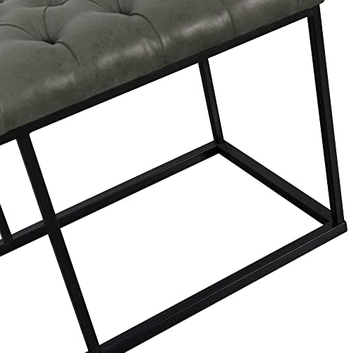 HomePop 52" Button Tufted Decorative Bench with Metal Base - Gray Faux Leather