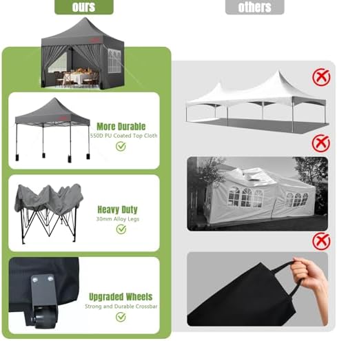 10x10 Heavy Duty Commercial Pop Up Canopy with Sidewalls, Grey