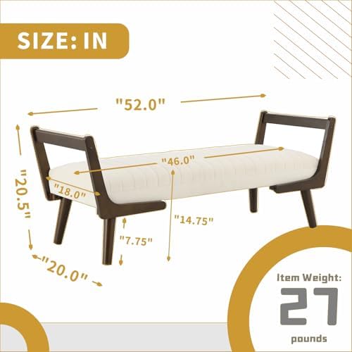 52" Upholstered Bench, Beige Chenille, Walnut Legs