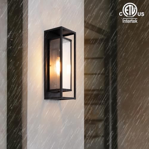 mirrea 18" Modern Outdoor Porch Wall Light, Matte Black, 2 Pack