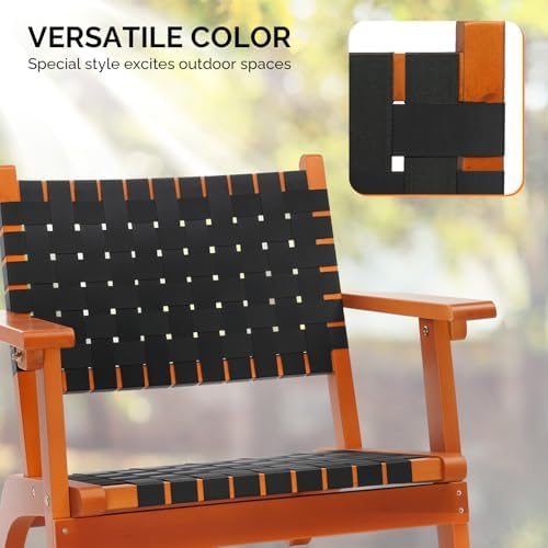 VINGLI Outdoor Armchair, Wooden Adirondack Chair All-Weather Wooden Patio Chair with Waterproof PE Woven Fabric, Porch Chair for Garden, Lawn and Poolside (2, Black and Brown)