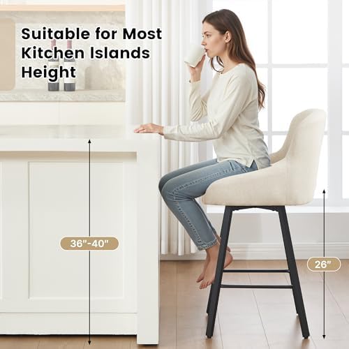 Swivel Bar Stools Set of 2, 26" Counter Height Barstools Beige