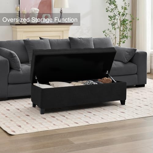 adochr 50" Fabric Storage Ottoman, Modern End of Bed Bench, Black