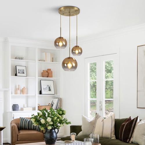 KCO Modern 3-Light Gradient Gold Glass Globe Cluster Pendant Light Fixture