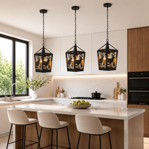 farmhouse rustic deer pendant light, 2 pack metal, close-up detail