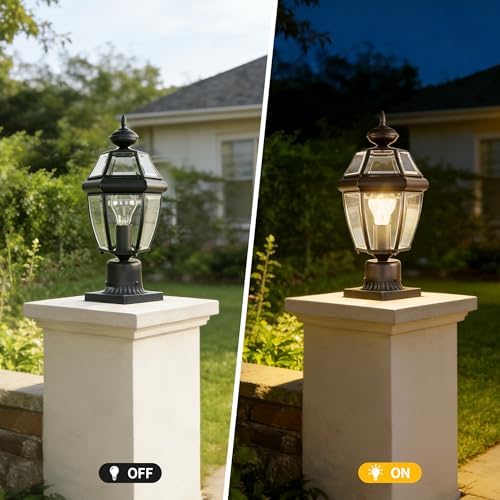 Kalium Outdoor Post Lights, 15" Lamp Post Light Fixture Waterproof Aluminum Housing with Glass, E26 Base Matte Black Lamp Posts Outdoor Lighting for Garden Patio Pathway Walkway （Pole not Included）