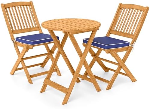 GIANTEX 3 Pieces Acacia Wood Bistro Set, Outdoor Folding Table & Chairs