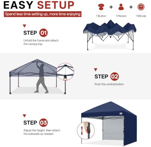 ABCCANOPY Easy Pop up Canopy Tent with 2 Sidewalls for Outdoor Sun Blocking or Rain Protection,10x10, Navy Blue
