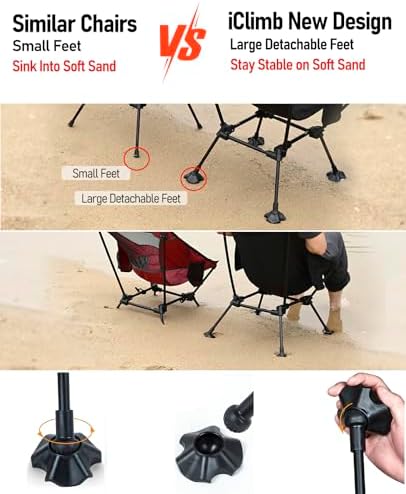iClimb Ultralight Compact Folding Anti-Sinking Chair, Black
