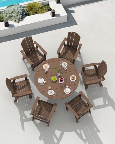 SERWALL 5-Piece Patio Dining Set, 45" Table & 4 Adirondack Chairs, Brown