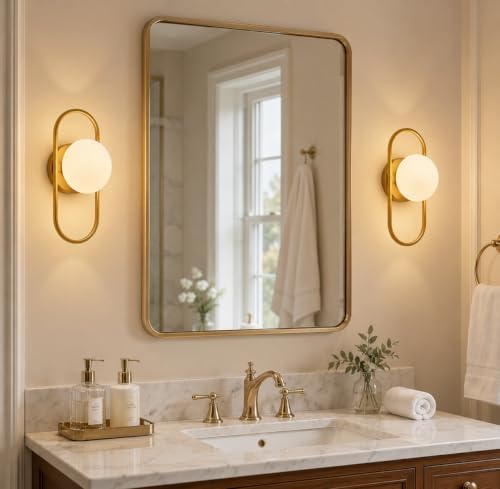 SeeU Modern Gold Wall Sconces Globe Lampshade Wall Light Fixture Set of 2