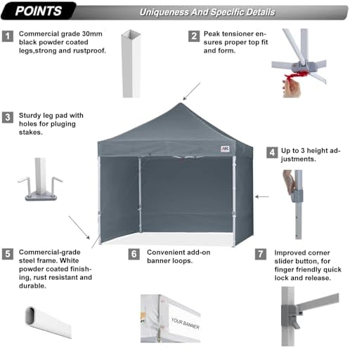 ABCCANOPY Ez Pop Up Canopy Tent with Sidewalls 10x10 Commercial -Series, Dark Gray