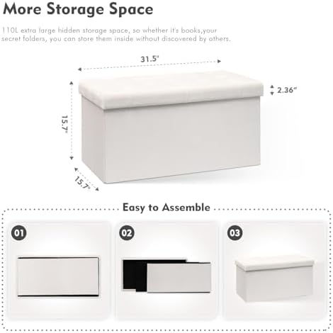 B FSOBEIIALEO Folding Storage Ottoman, 31.5" Long Ottomans Bench, White