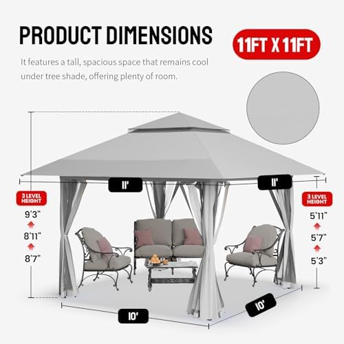 CROWN SHADES 11x11 Pop Up Gazebo, Outdoor Canopy Tent, Gray