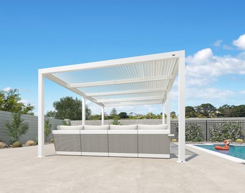 PURPLE LEAF Louvered Pergola 12' x 20' White Adjustable Hardtop for Patio