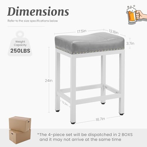 DUMOS 24 Inch Counter Height Bar Stools Set of 4, Kitchen Island, Grey