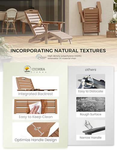 Ciokea HDPE Folding Adirondack Chair with Footrest,Teak,2