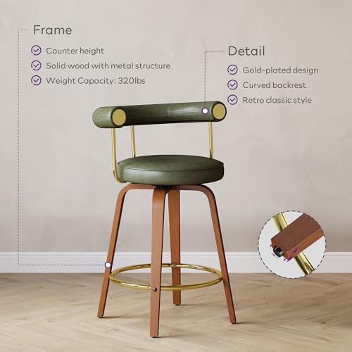 Swivel Bar Stools Set of 2, 26“ Counter Height Bar Chair, Barstools (Green)
