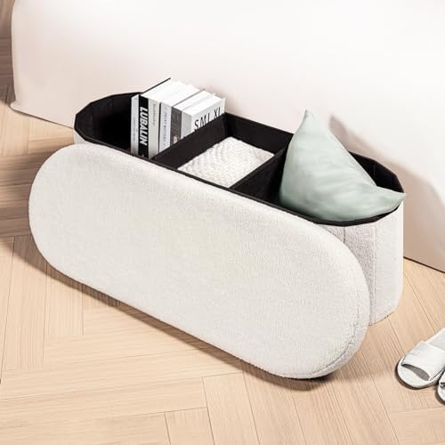 B FSOBEIIALEO 43.3" Sherpa Ottoman with Storage for Living Room,Cream White