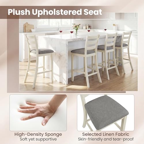 COSTWAY Set of 2 Counter Height Bar Stools with Solid Rubber Wood Frame