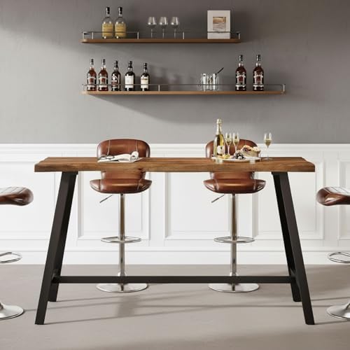 55" Solid Wood Bar Table, Rustic Brown