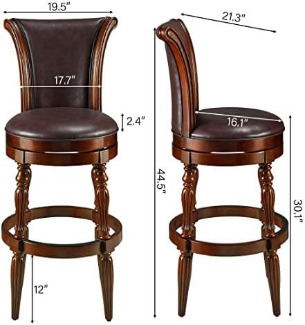PADMA HOUSE Wooden Swivel High Bar Stool Set of 4, 180°Return Pub Stools