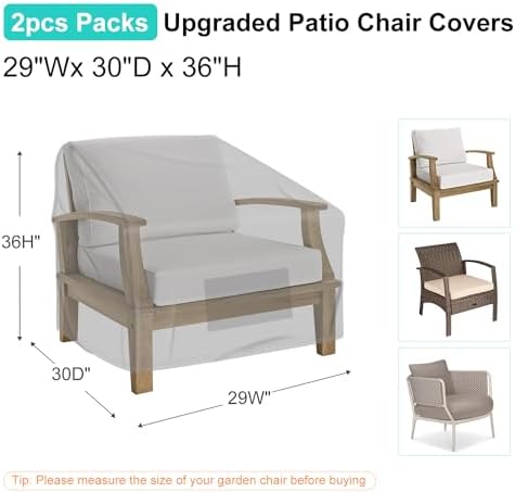 2 Pack Outdoor Patio Chair Covers Waterproof 29"Wx30"Dx36"H, Gray