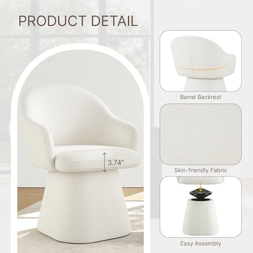KISLOT Swivel Dining Chairs Set of 4, Upholstered Modern Barrel Dining Chairs with 360° Swivel Base, Chenille Velvet Fabric Accent Kitchen Chairs with Arms, Padded Dining Room Chairs, Cream