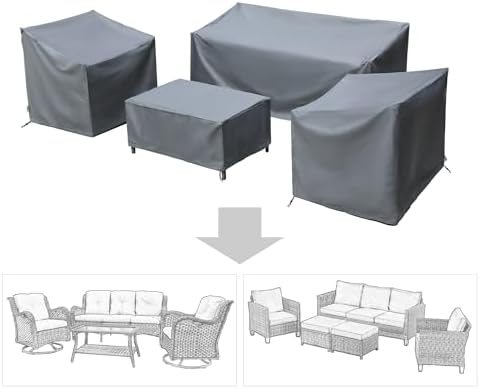 Patio Furniture Covers,Outdoor Furniture Cover Waterproof,Patio Furniture Set Covers for 4 Piece Outdoor Conversation Set,Patio Covers Set-XX-Large (Grey)