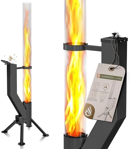 Premium 58in Wood Pellet Patio Heater, Fire Tube, Black